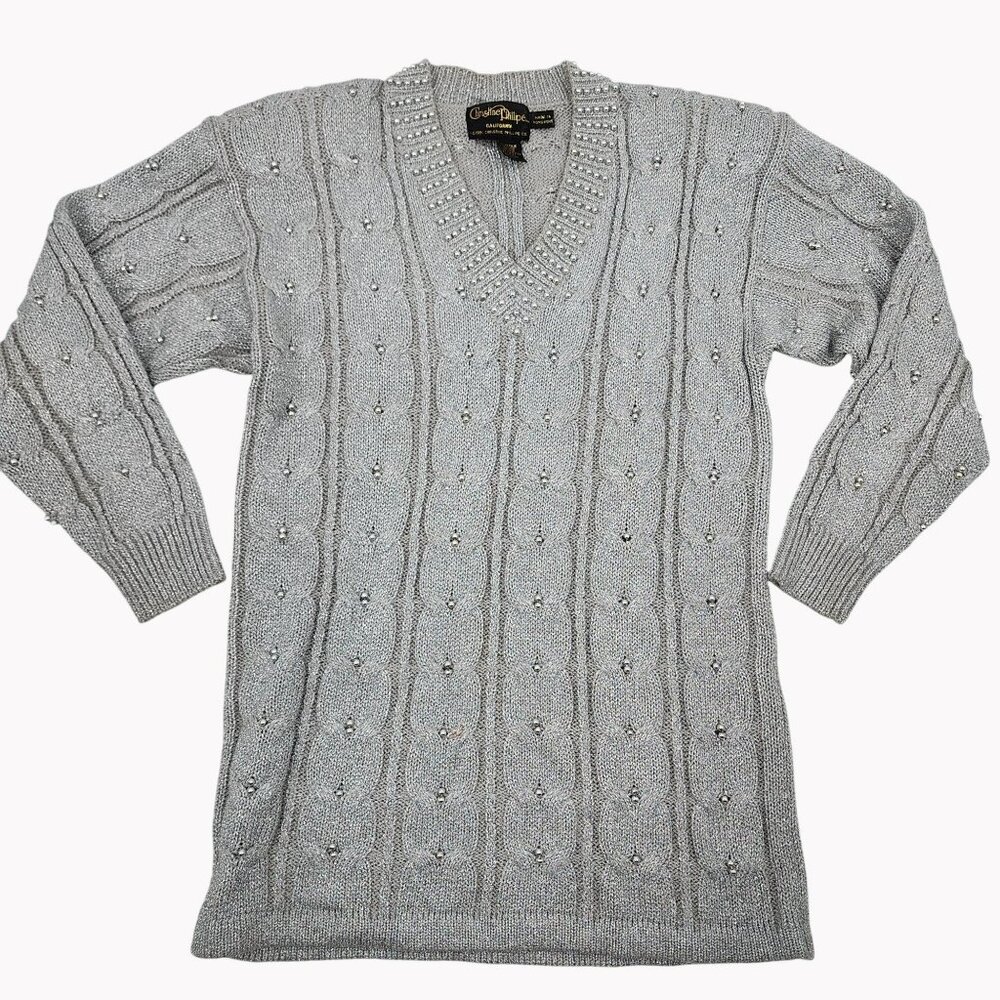 Christine Phillipe Vintage Small Silver Beaded Sweater Shoulder Pads